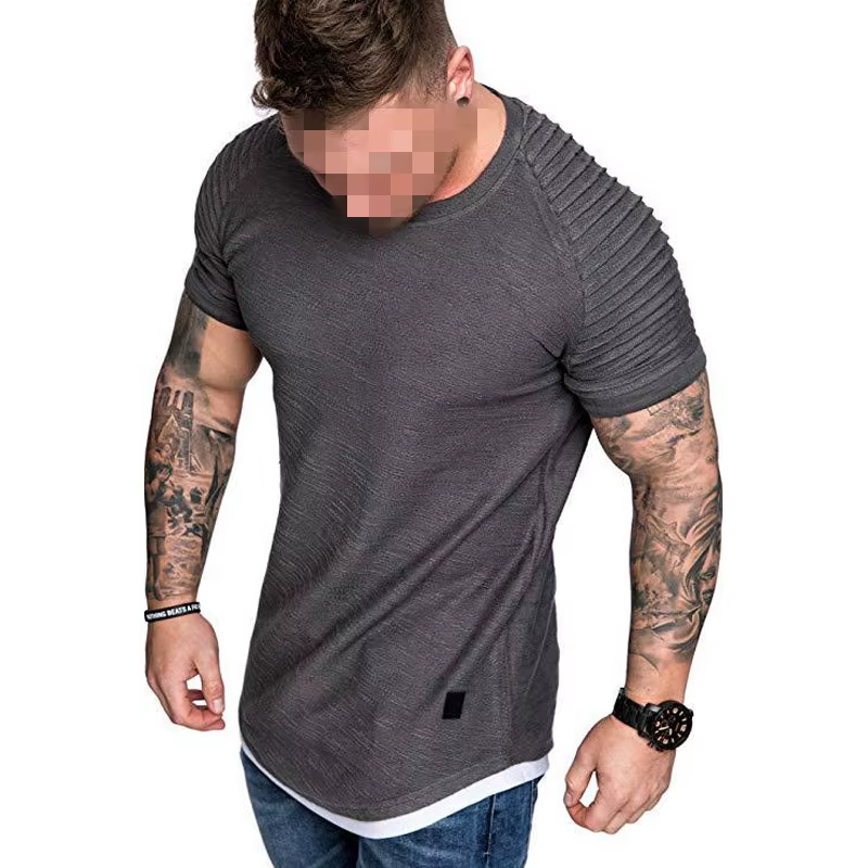 Mode manches plissées hommes T-shirt rayé épaule drôle t-shirts Hip Hop hauts coupe ajustée