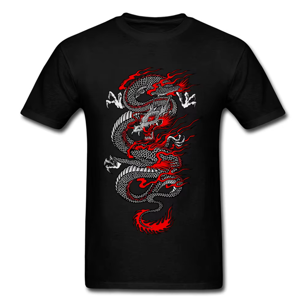 T-shirt à col rond Dragon asiatique pour hommes