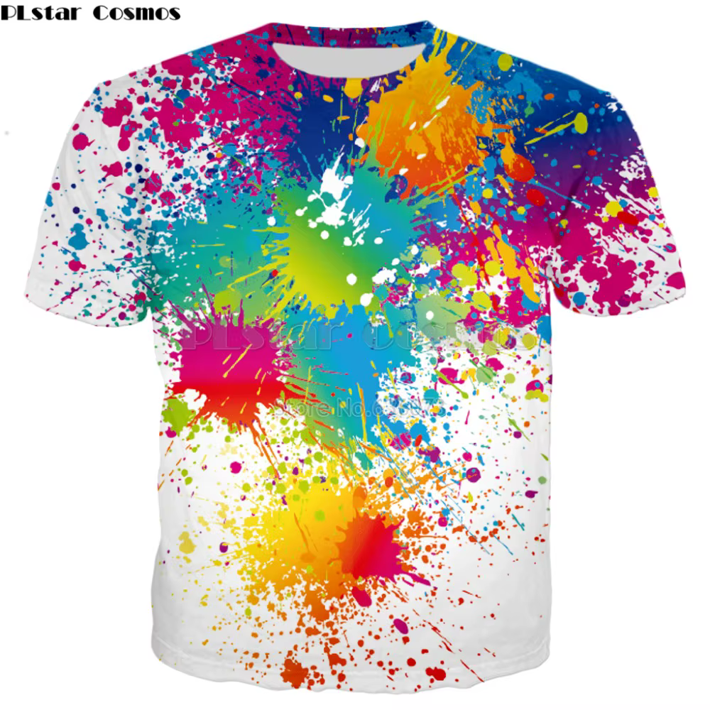 PLstar Cosmos-T-shirt imprimé éclaboussures de peinture arc-en-ciel pour hommes et femmes