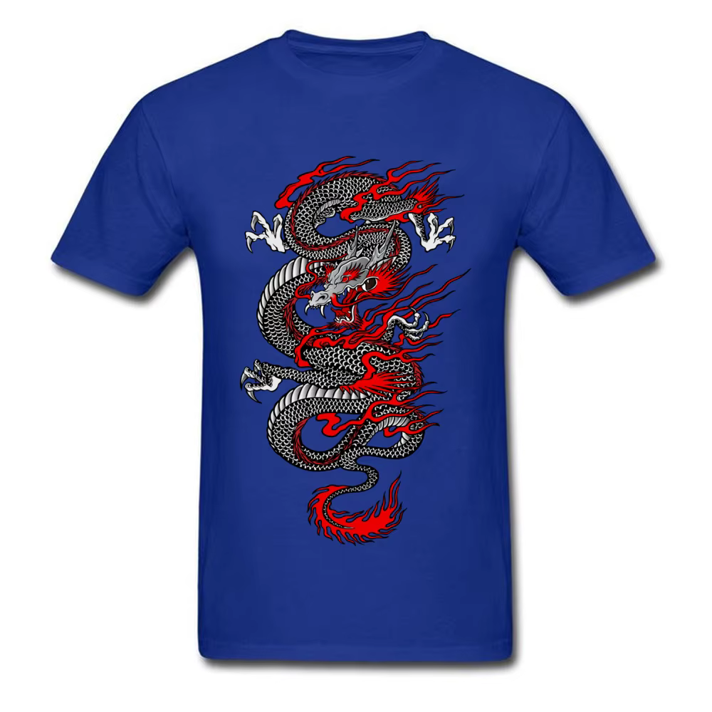 T-shirt à col rond Dragon asiatique pour hommes