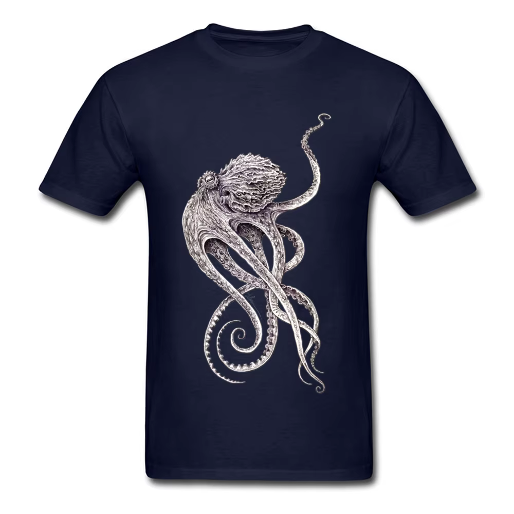 T-shirt à manches courtes imprimé pieuvre rétro pour hommes