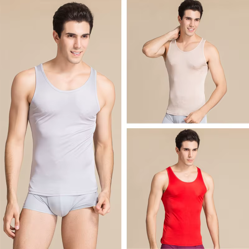 Hommes débardeurs 100% vraie soie solide réservoirs