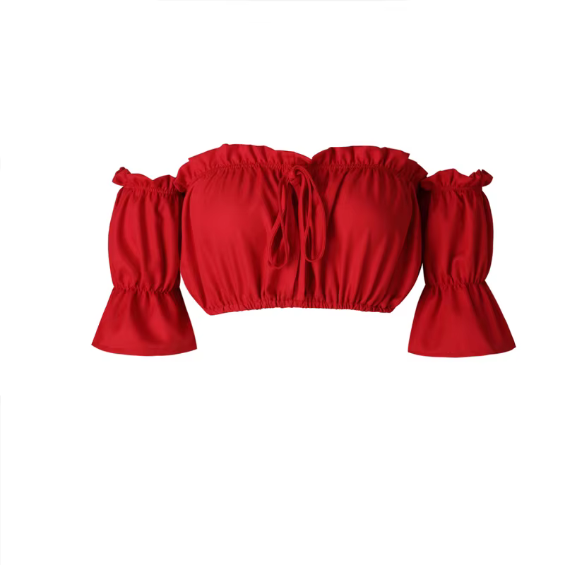 Crop tops femmes été lanterne manches sexy bretelles plage hauts rouge noir blanc froncé haut court débardeur croptop