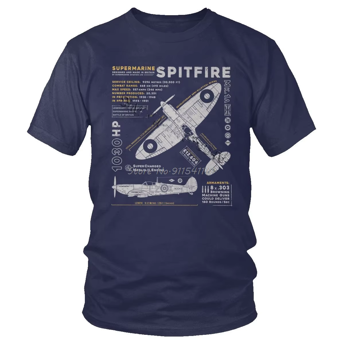 Vintage Supermarine Spitfire MK 1 T-Shirt hommes coton
