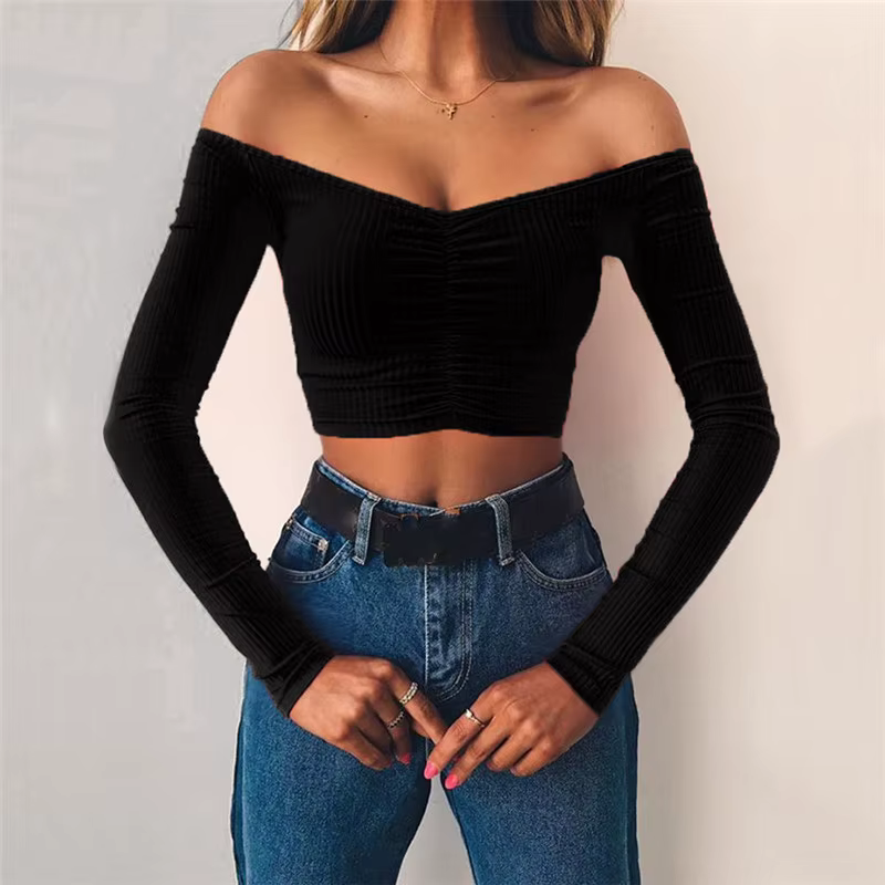 T-shirt à manches longues et épaules dénudées pour femmes