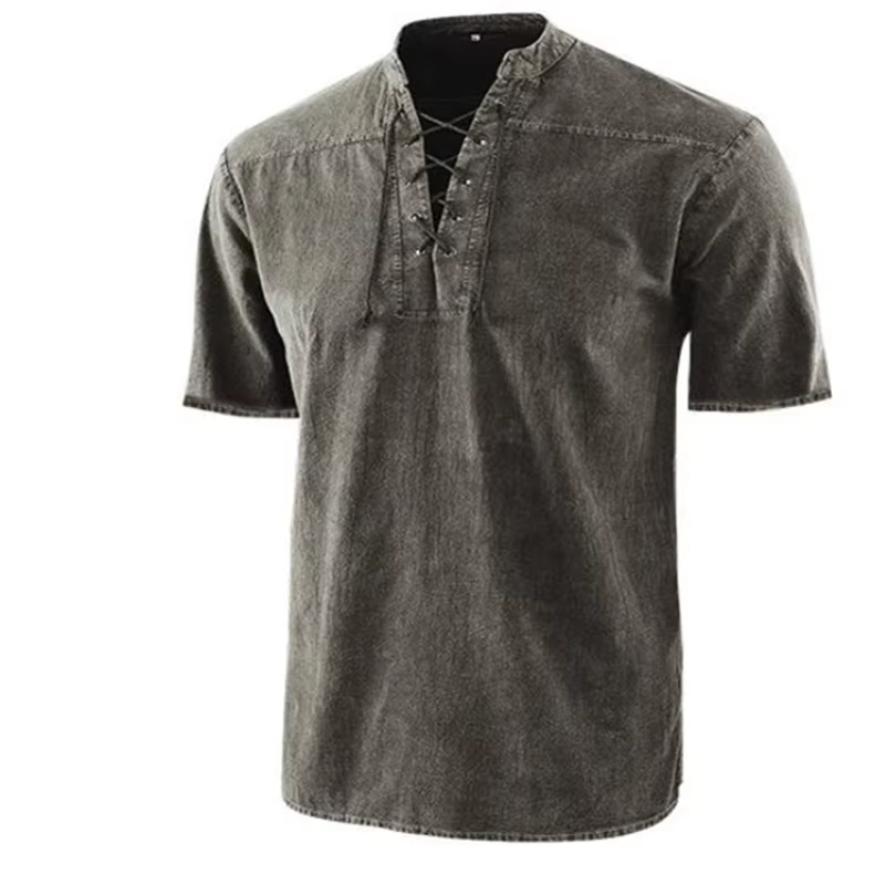 T-Shirt Vintage à Manches Courtes et Col en V pour Homme