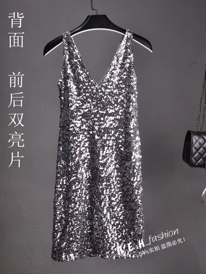 Marée paillettes sans manches gilet rendre Double col en v dos nu Sexy scène dîner fille robes