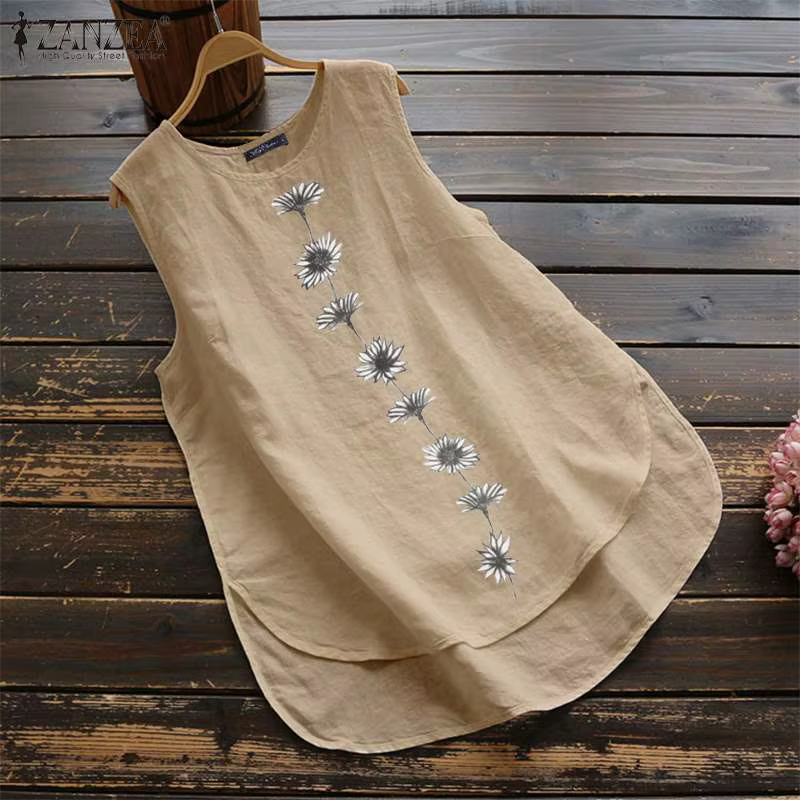 Débardeur Vintage en Coton et Lin pour Femme