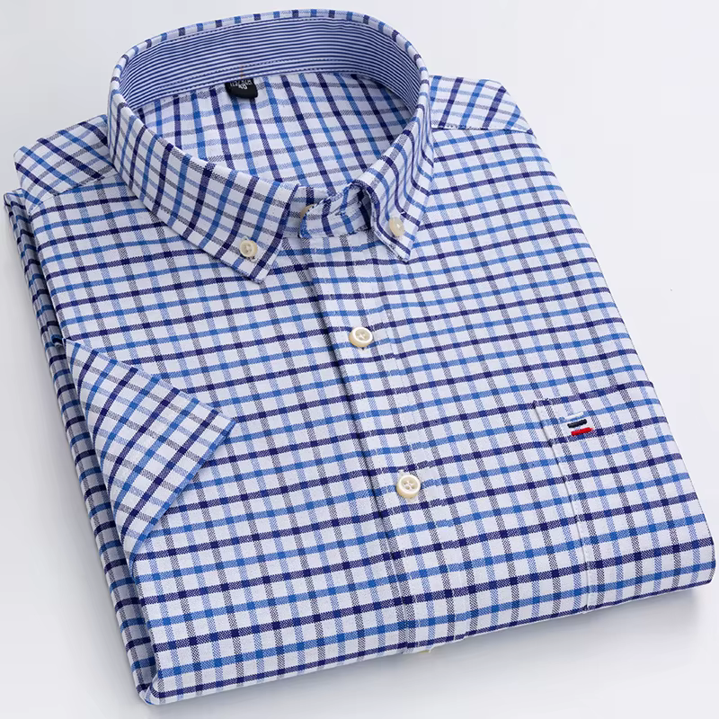 Chemise à carreaux rayée à manches courtes pour hommes