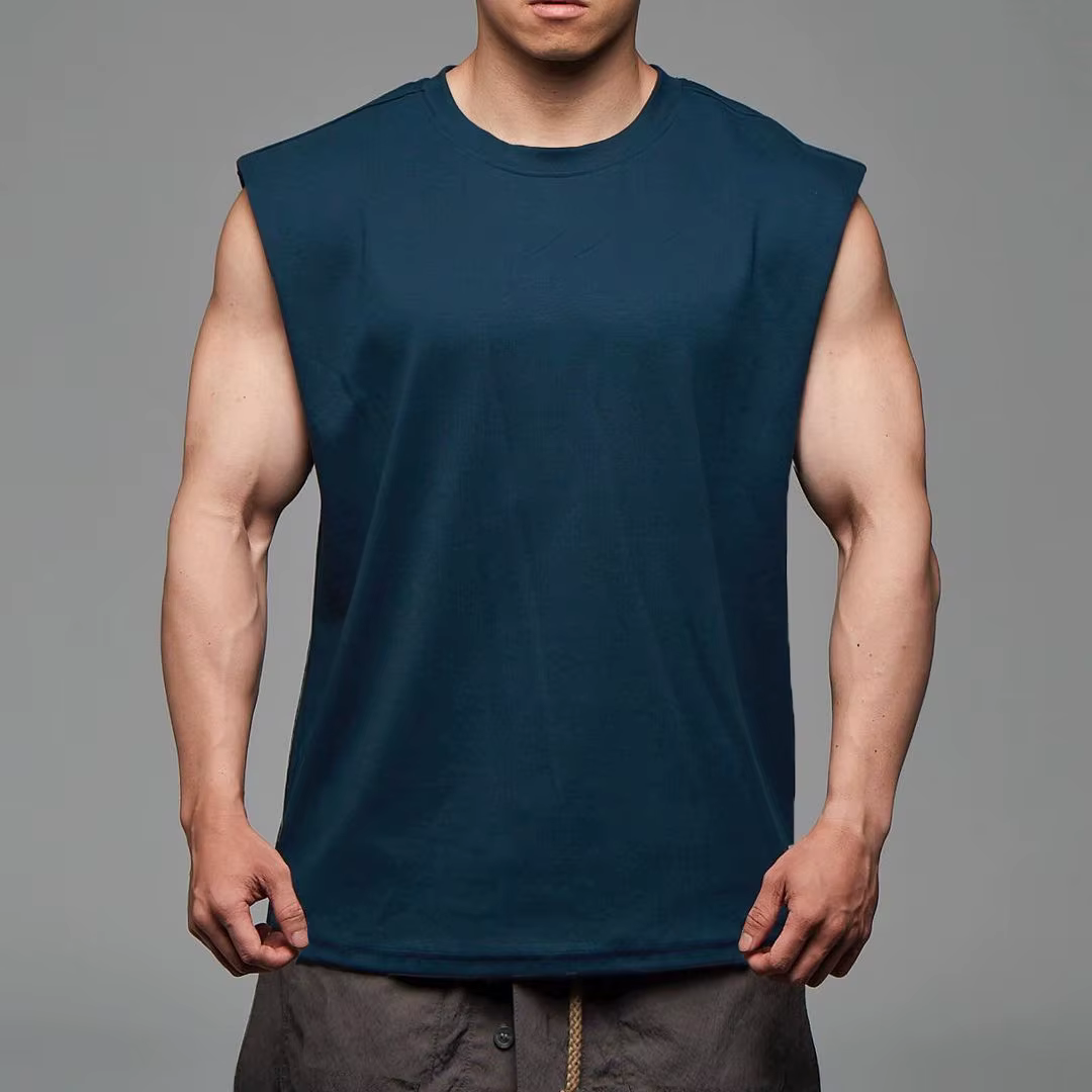 Débardeur à épaules larges pour hommes, haut court décontracté et ample, vêtements d'entraînement, chemise sans manches