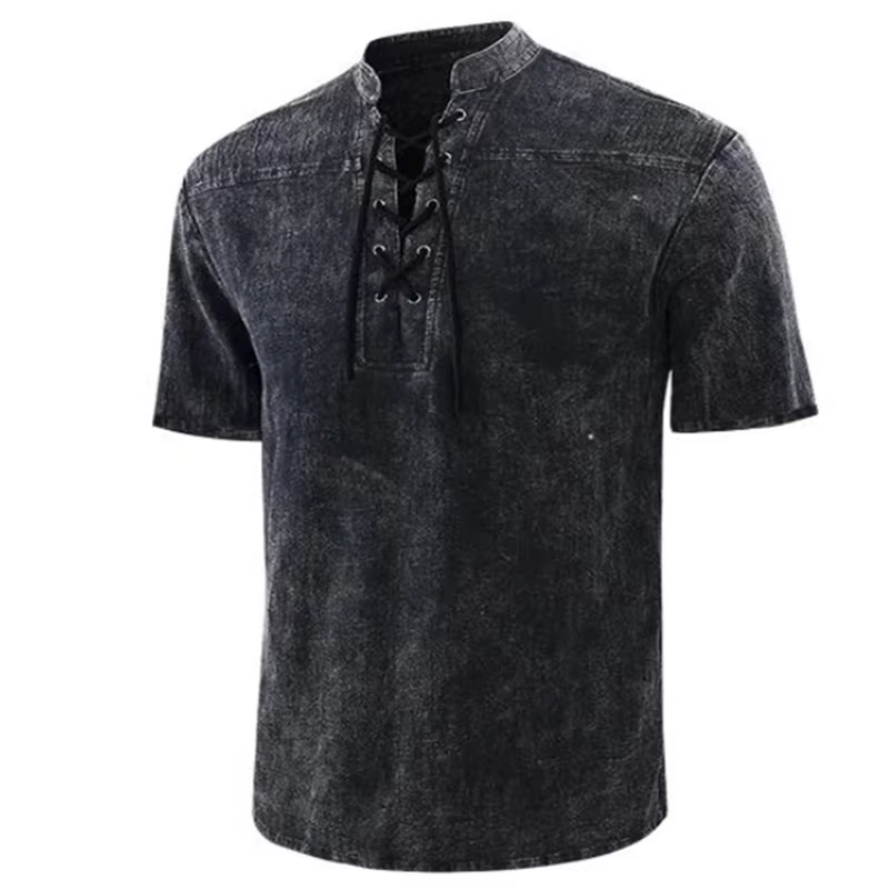 T-Shirt Vintage à Manches Courtes et Col en V pour Homme