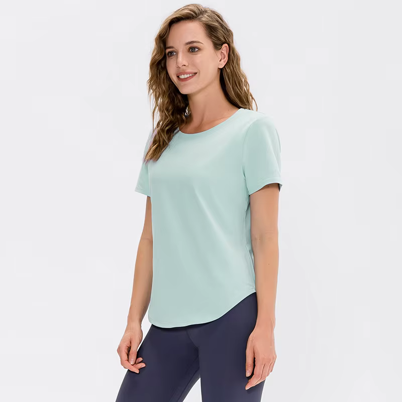 Femmes Yoga haut solide à manches courtes Sport T-Shirt ample Fitness
