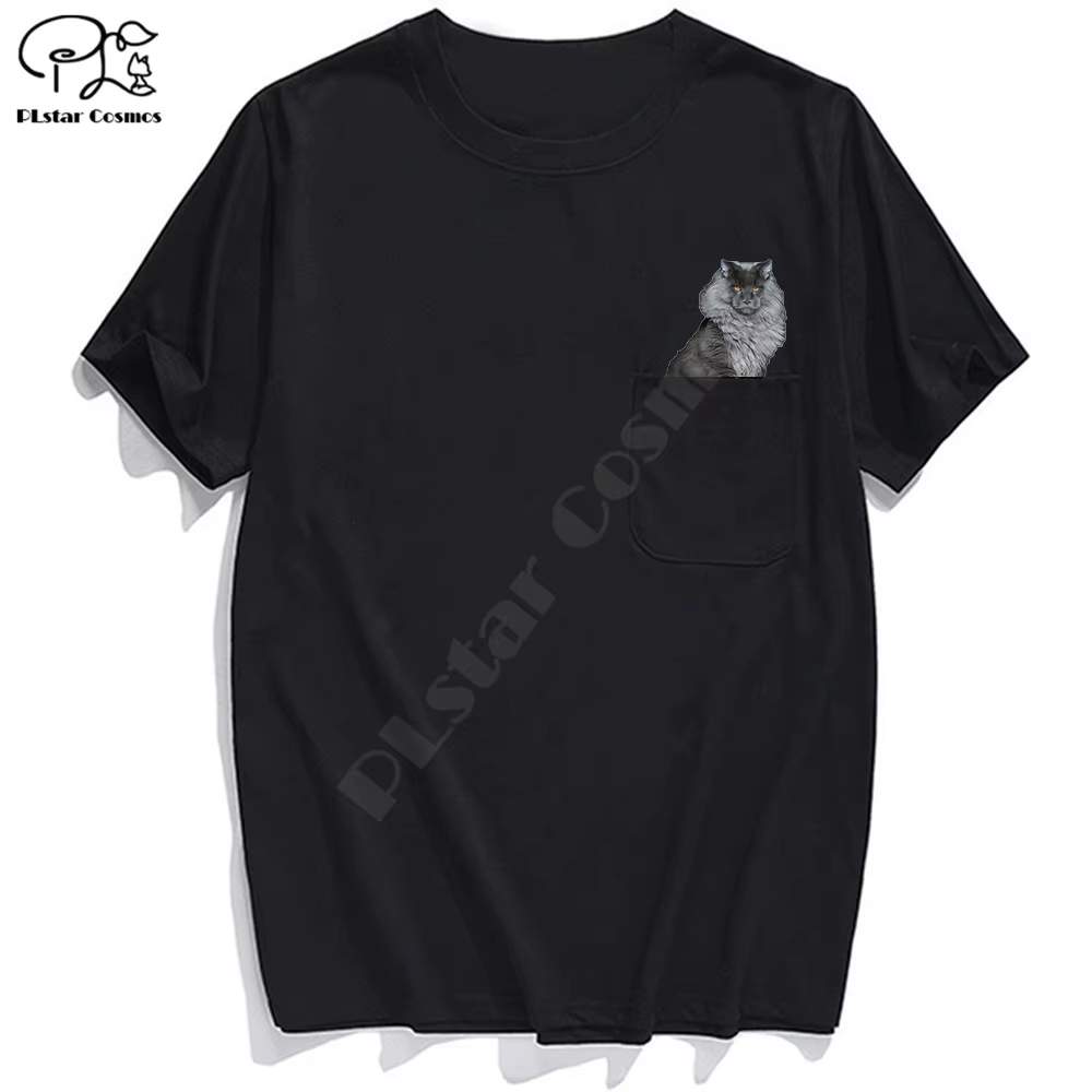 PLstar Cosmos t-shirt mode été poche travail chat imprimé