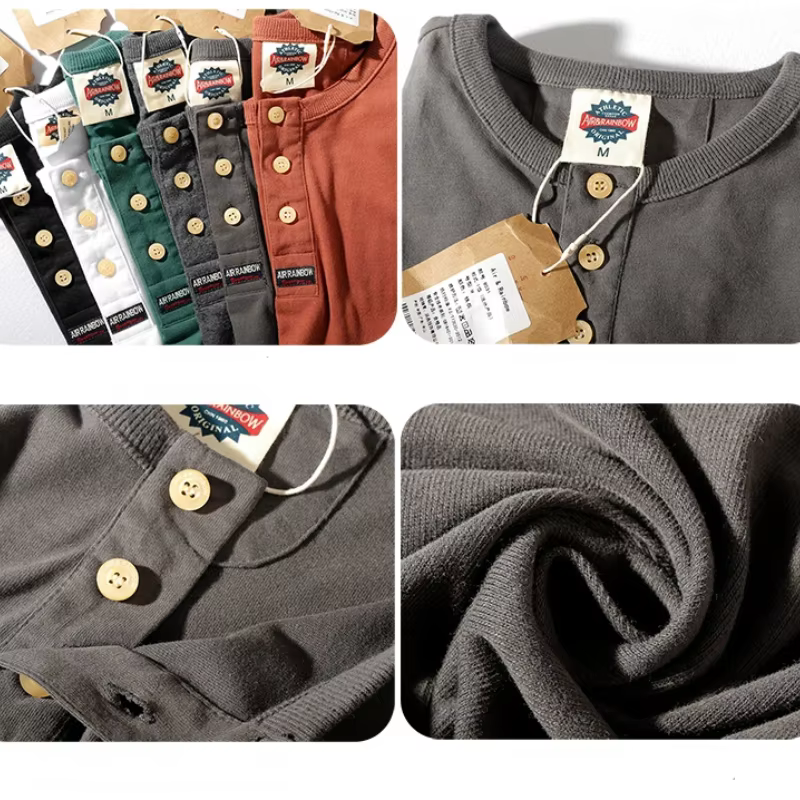 T-shirt à manches longues col Henry pour homme