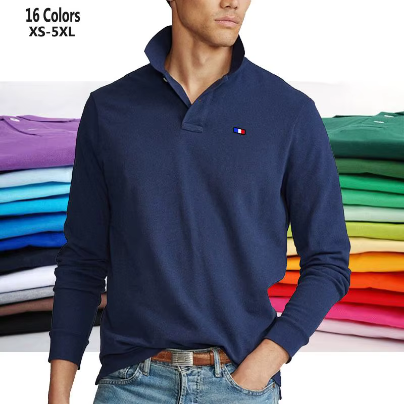 5XL mode vêtements de sport de haute qualité nouveau Design hommes Polos chemises à manches longues 100% coton