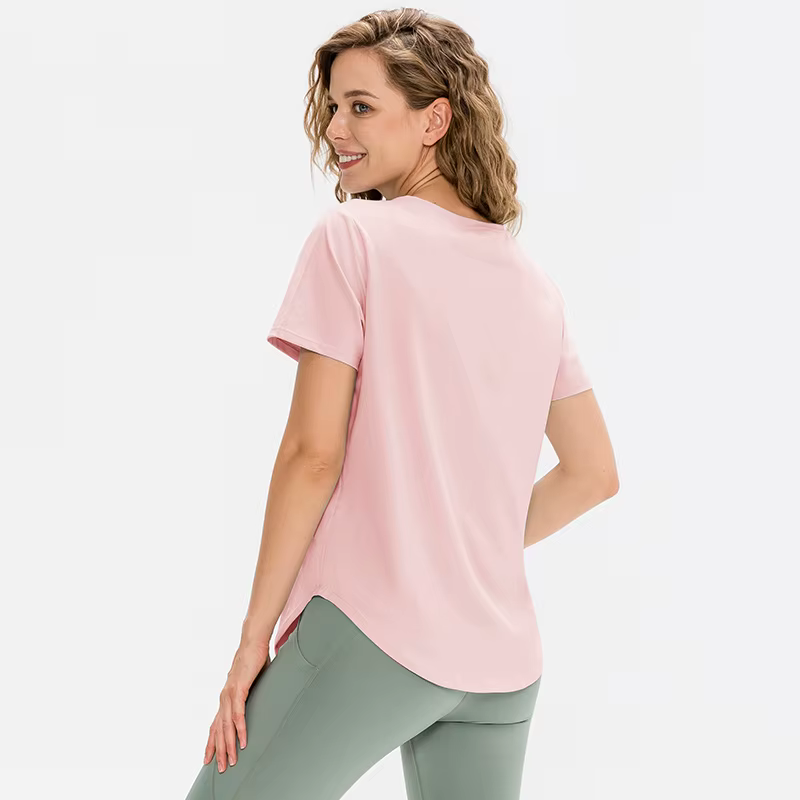 Femmes Yoga haut solide à manches courtes Sport T-Shirt ample Fitness