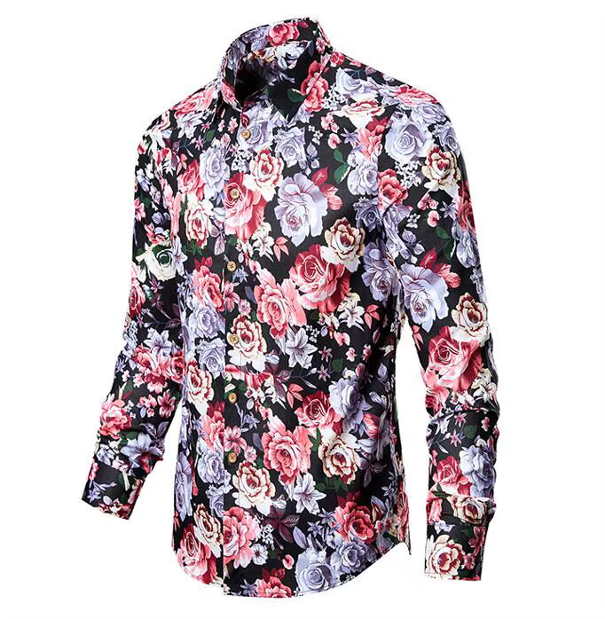 Hommes chemises florales Vintage imprimé Camisa Social à manches longues chemise 2025 mode