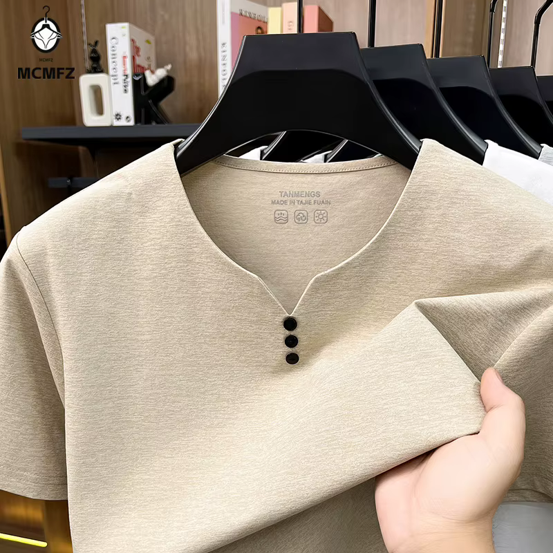 T-shirt à col Henley respirant pour hommes
