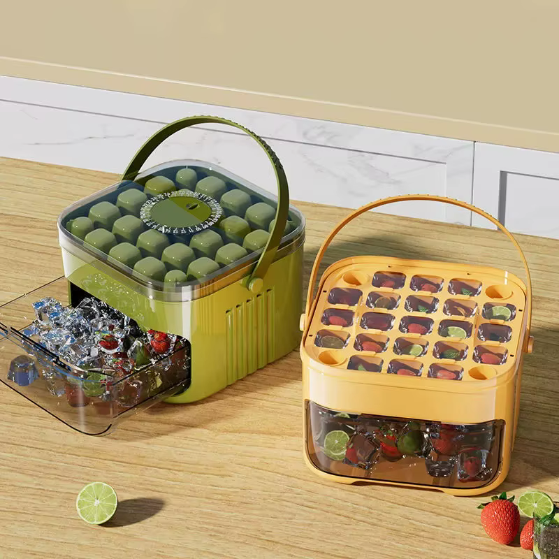 Bac à glaçons Compact Double couche avec couvercle et bac, tiroir à glace extractible avec poignée Portable, accessoires de cuisine, Gadgets