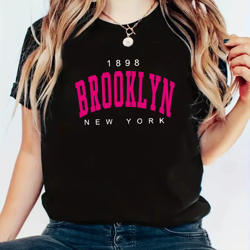 2024 Nouvel Été Femmes T-shirt 1898 Brooklyn New York Imprimé Manches Courtes T-Shirts Chaud Décontracté Streetwear Hip Hop Y2k Vêtements Hauts