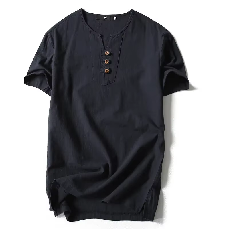T-shirt en lin et coton à manches courtes pour homme 2026 – Léger et décontracté – Hauts et t-shirts