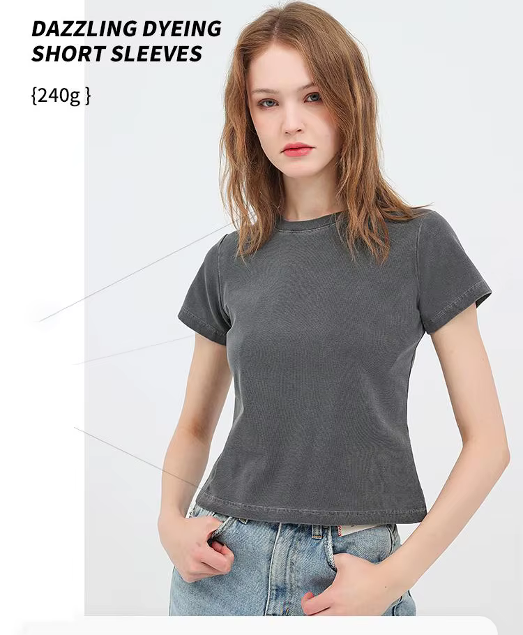 Femmes bricolage LOGO personnalisé 240GSM couleur unie mince lavé T-Shirt doux coton