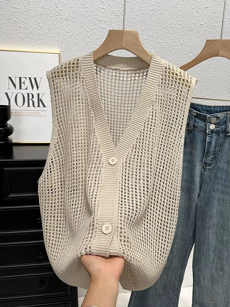 Gilet en Crochet boutonné pour femmes