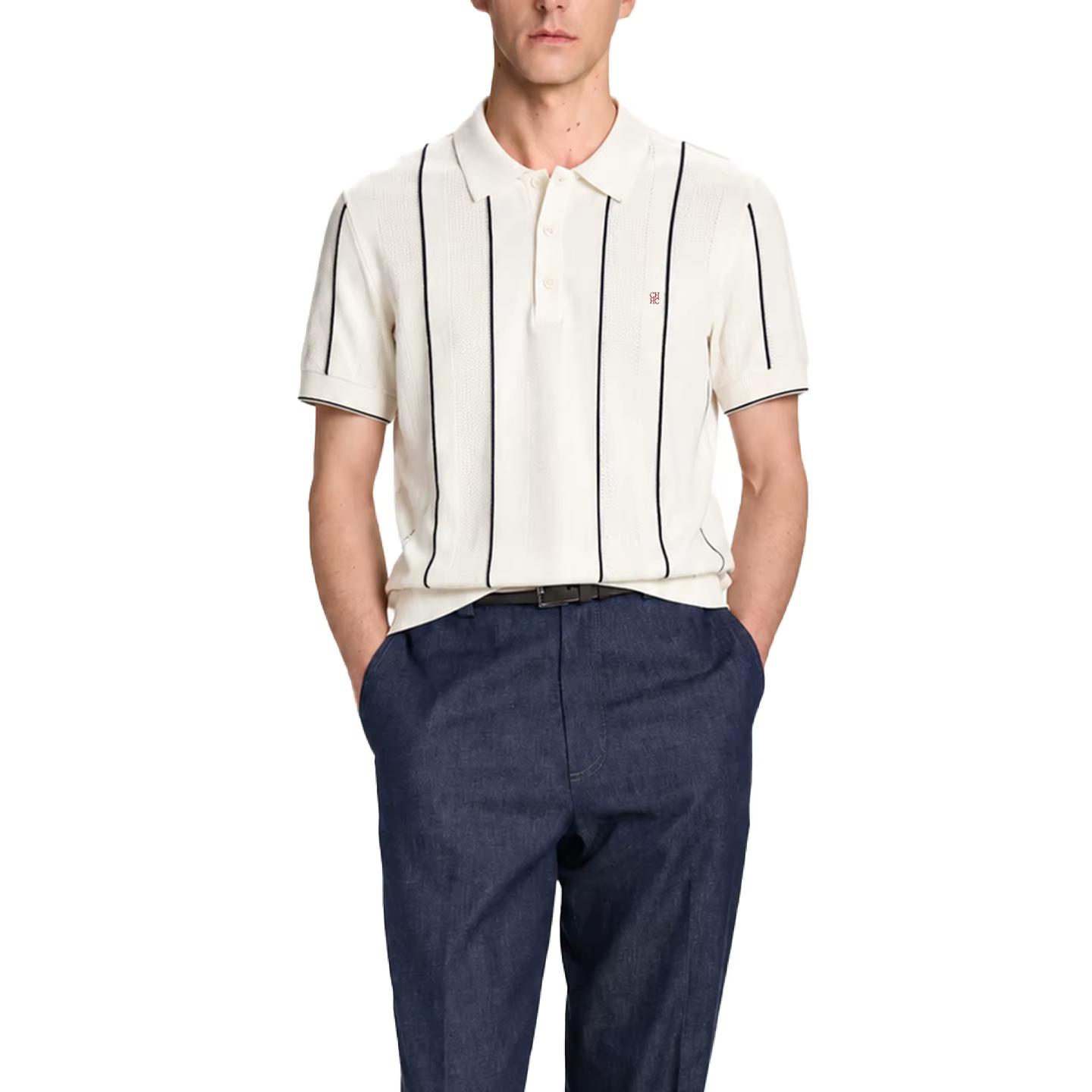 Polo en tricot rayé pour homme CH