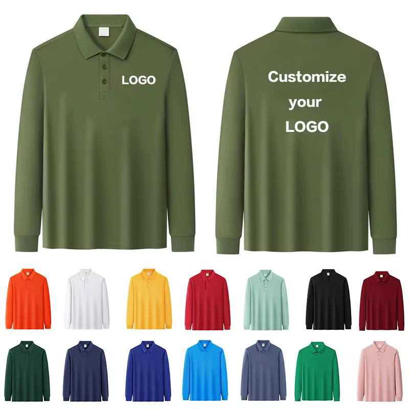 Polo Solide à Manches sulfavec Logo à Motif Personnalisé
