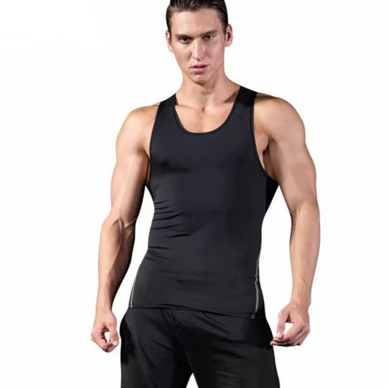 Nouveau T-shirt extensible ajusté sans manches pour hommes