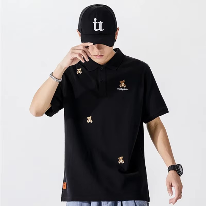 Lyprerazy été Teedy ours broderie Polo Streetwear décontracté Original hauts à manches courtes col rabattu T-shirt mâle