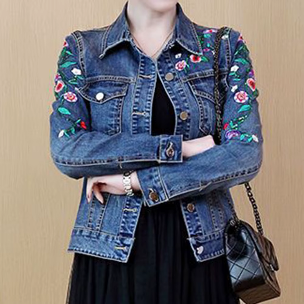 Veste en jean brodée femme courte 2025 printemps et automne nouvelle