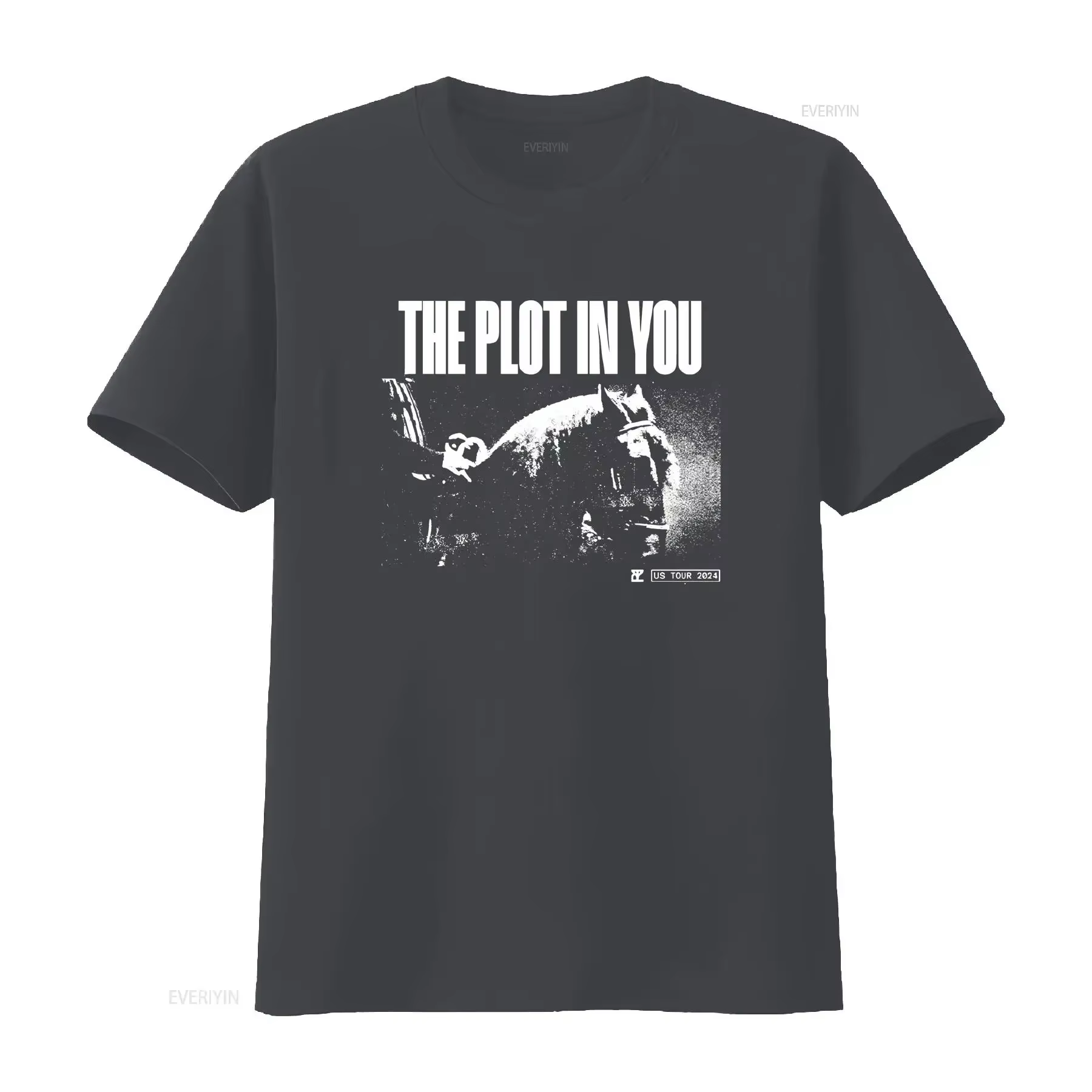 T-shirt The Plot in You Fall 2024 Tour noir S-5XL 1B0263 vintage délavé légèrement vieilli pour le quotidien streetwear décontracté doux