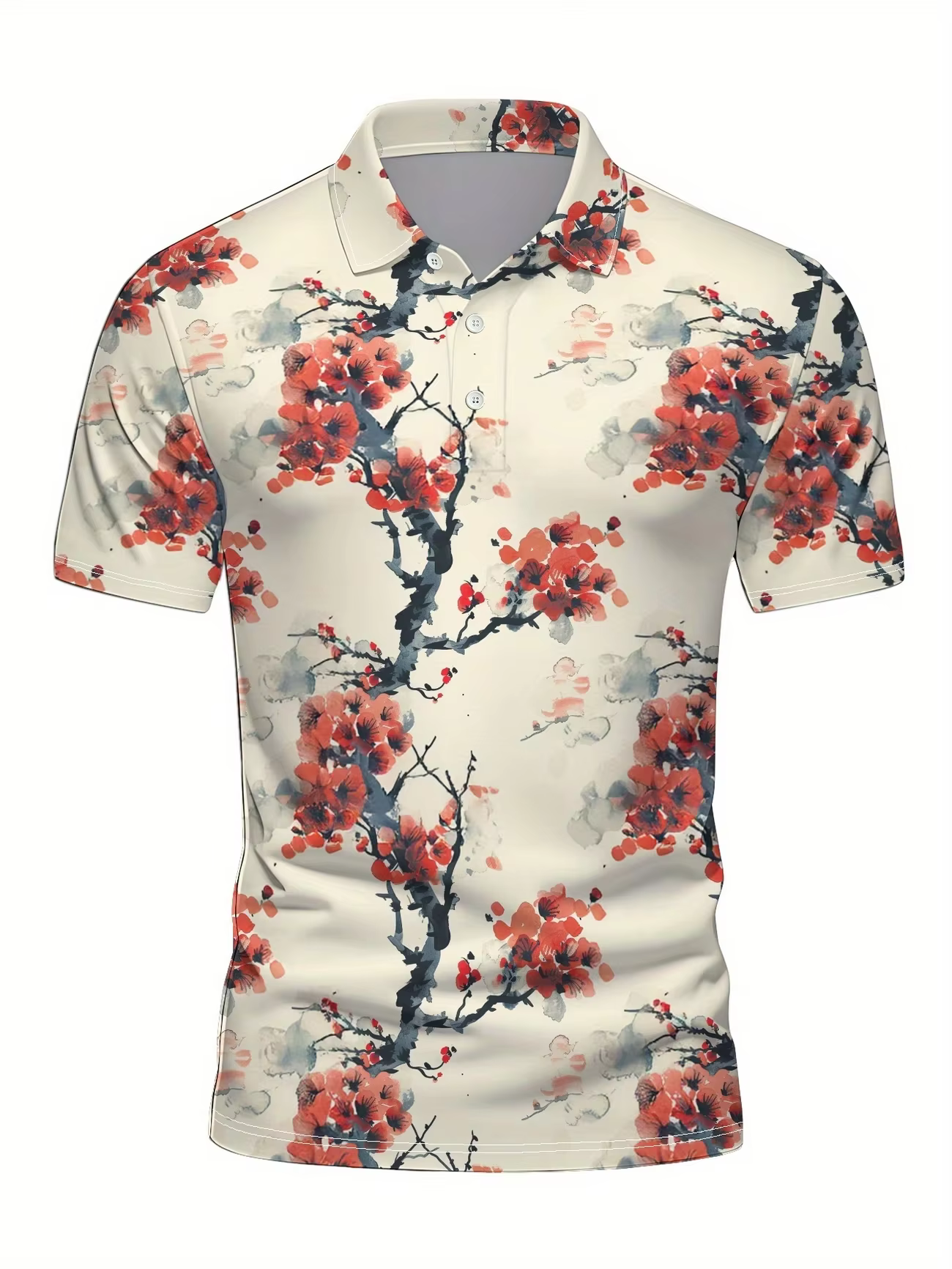Polo à motif de fleurs de cerisier japonais pour hommes et femmes