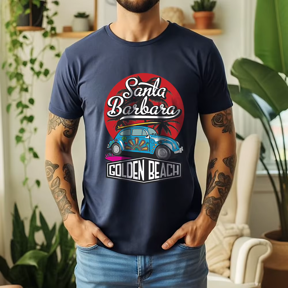 T-shirt décontracté 100 % coton style rétro Santa Barbara Surf Vacation