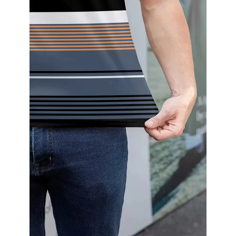 Polo à manches longues pour hommes avec col à fermeture éclair rayé
