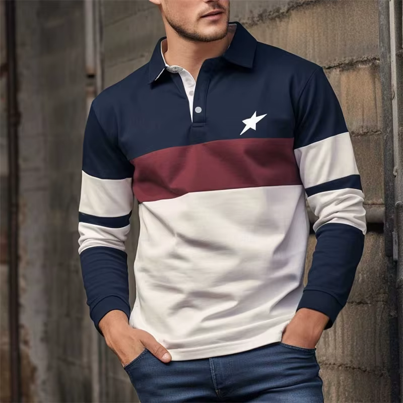 Polos à manches longues à rayures simples pour hommes