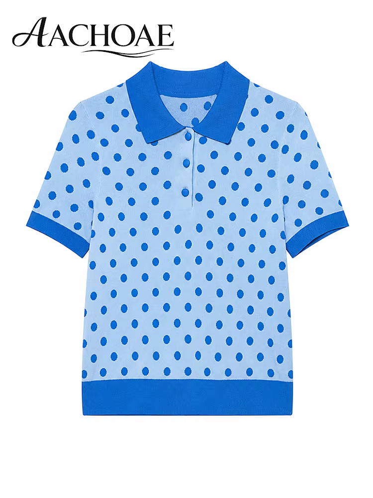 AACHOAE – polo en tricot à pois pour femmes