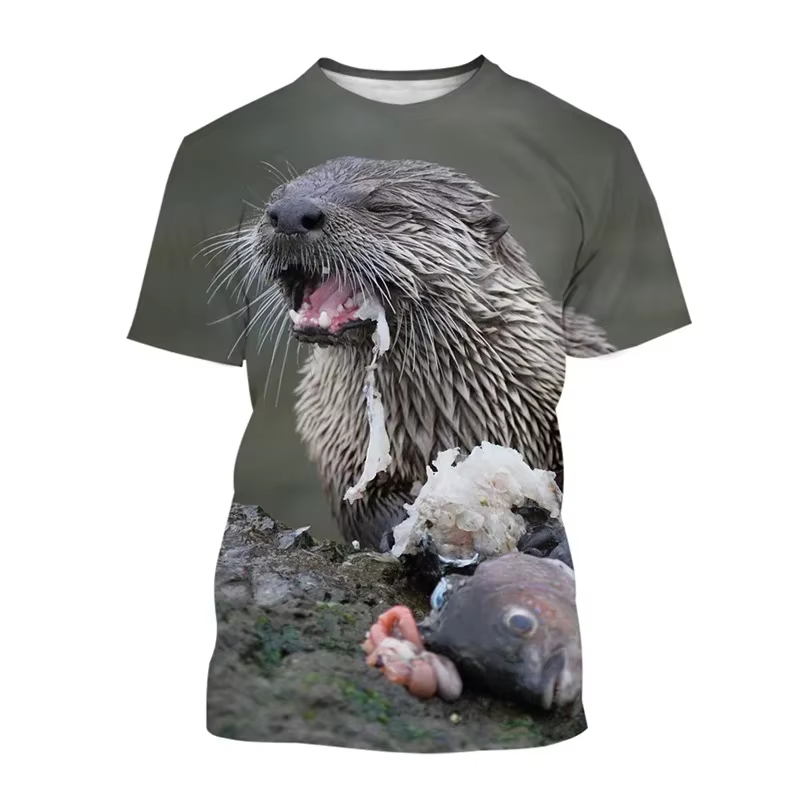 Populaire impression 3D Animal loutre T-shirt été hommes décontracté col rond