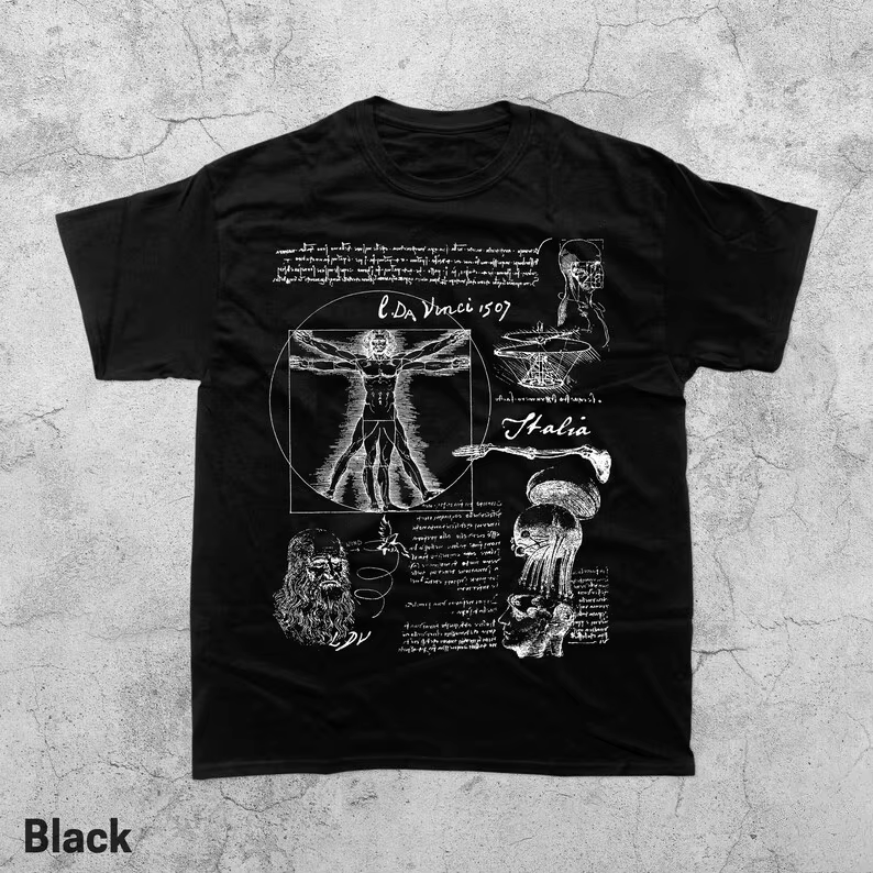 Da Vinci Vitruve homme Vintage T-shirt croquis anatomique Art