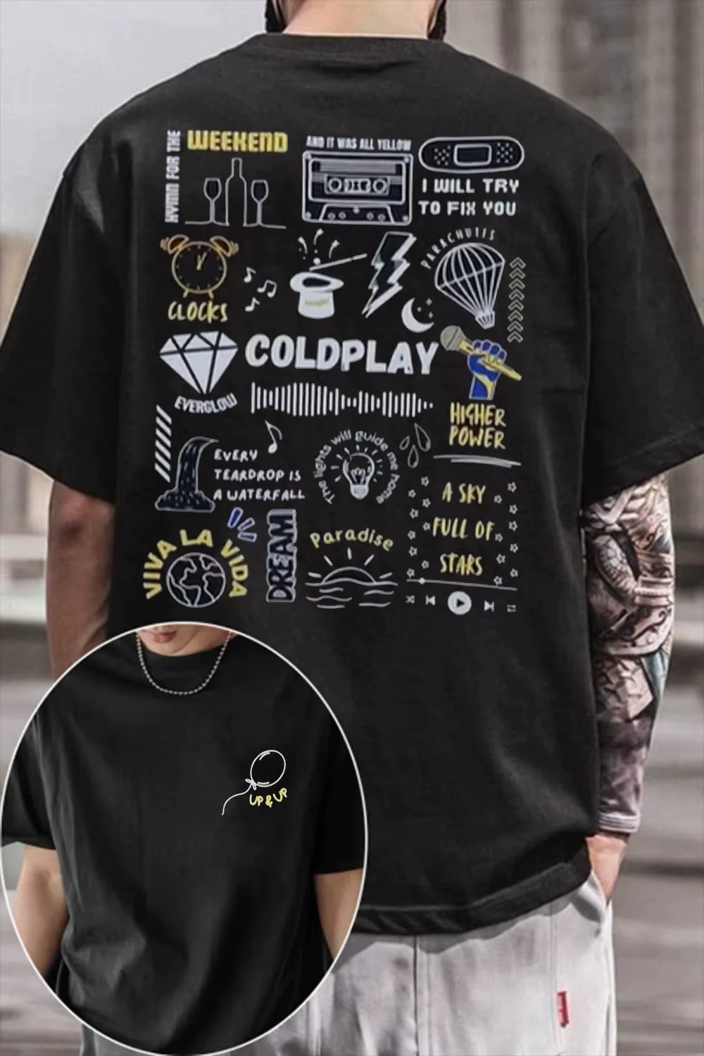 T-shirt unisexe tendance en coton à manches courtes et col rond pour homme et femme, coupe ample, idéal pour l'été – Édition limitée Cold-plays