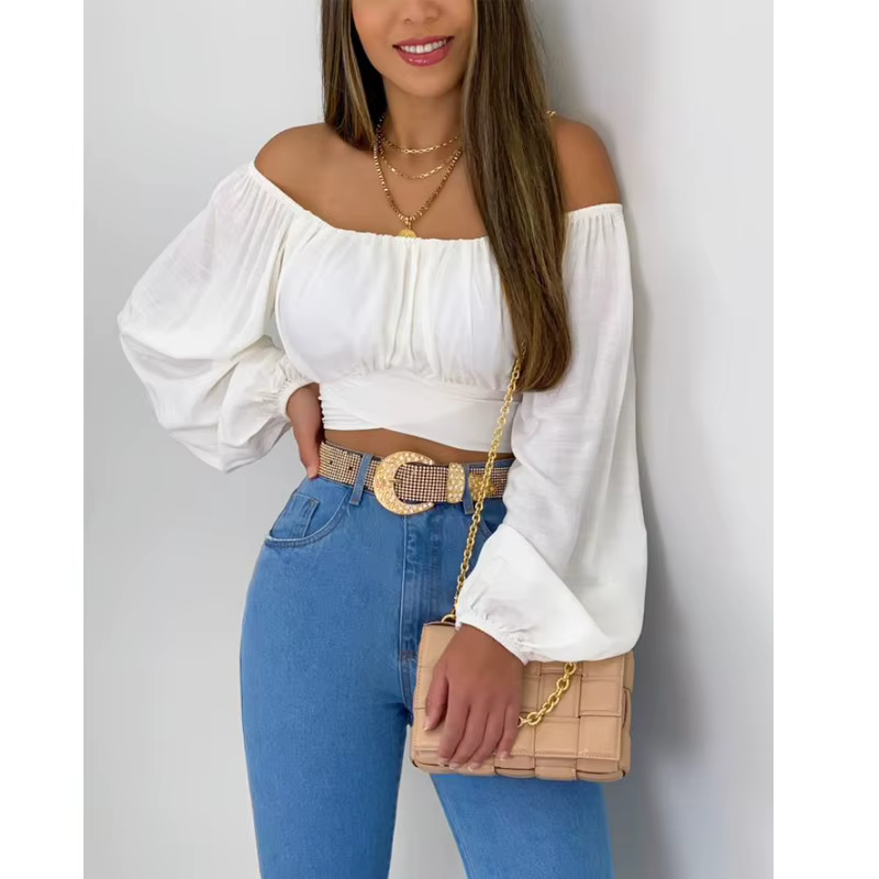 T-shirt à manches bouffantes à lacets pour femmes