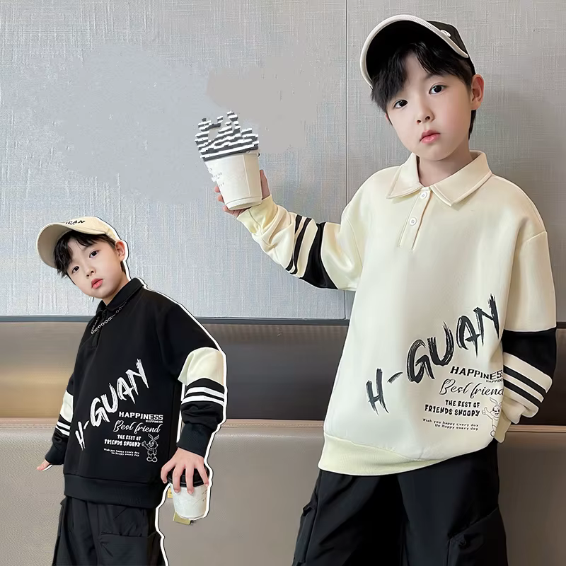 Mode garçons Polo sweat tenue printemps automne adolescents pull décontracté grands enfants col rabattu hauts