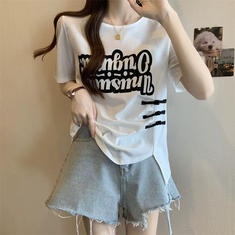 T-shirt imprimé à manches courtes pour femme grande taille