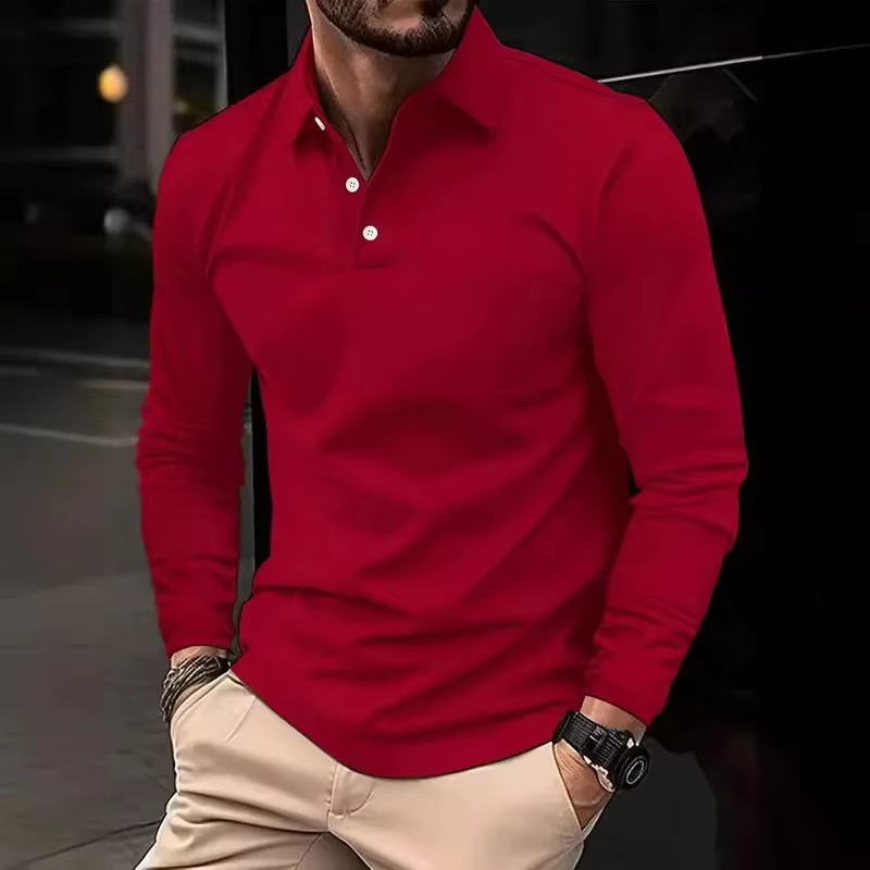 Classique hommes simple couleur unie revers polos printemps automne affaires loisirs voyage en plein air amis fête à manches longues hauts