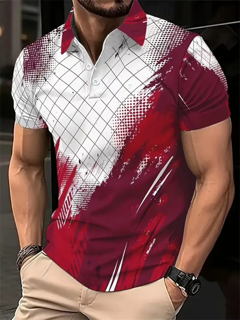 Mode ligne irrégulière motif polos pour hommes Simple tendance été 3D imprimé à manches courtes Polo décontracté surdimensionné t-shirts