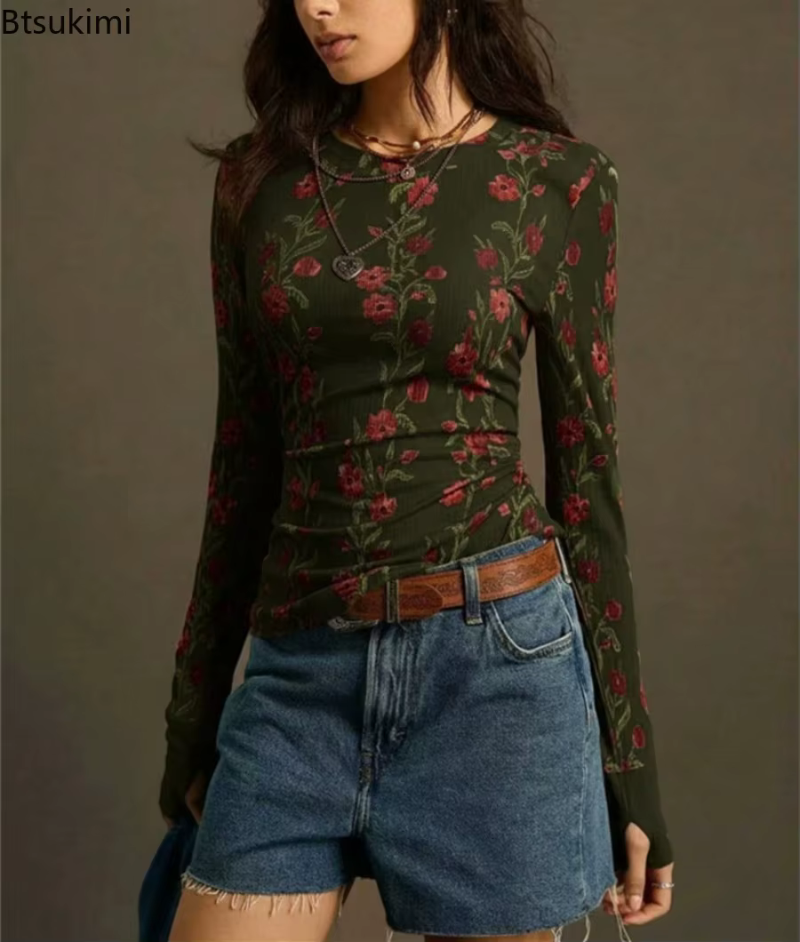 T-shirt moulant à manches longues pour femme