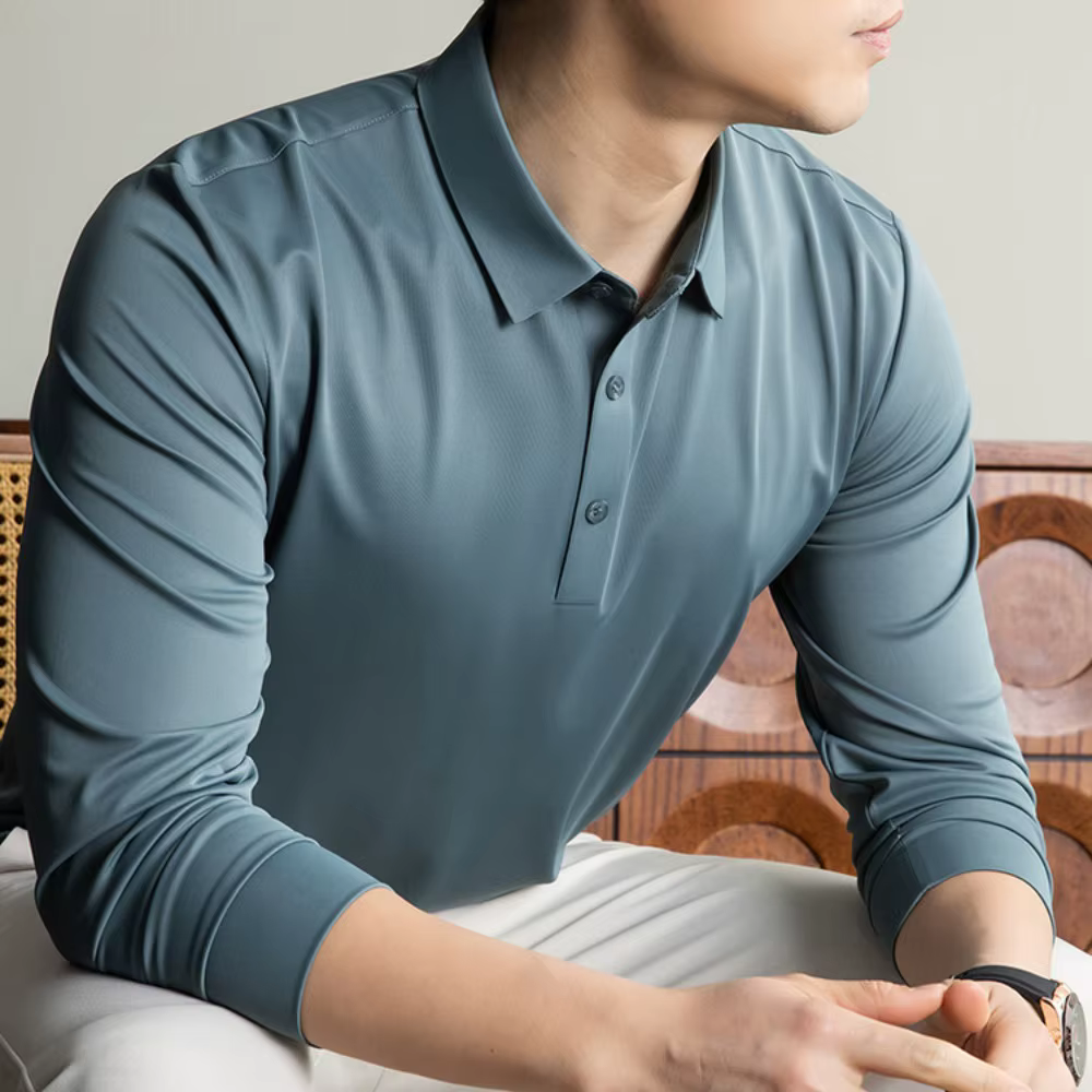 Nouvelle Tendance Polo en Soie de Mûrier pour Homme – Haut de Gamme Décontracté Chic à Manches Longues