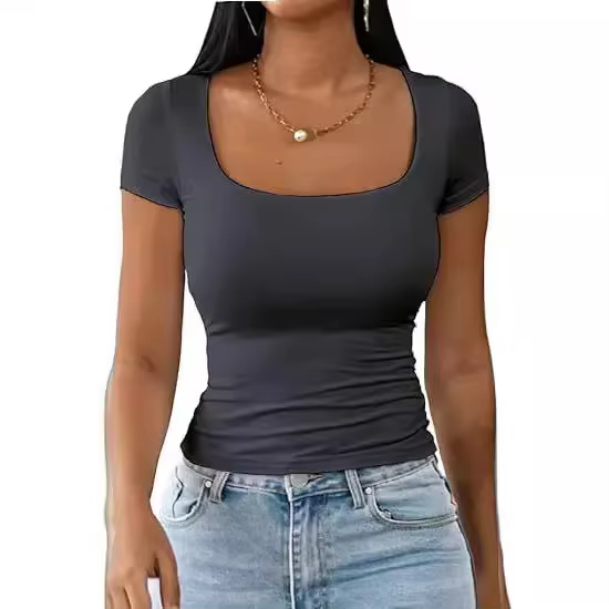 T-Shirt manches courtes col en U pour hommes et femmes