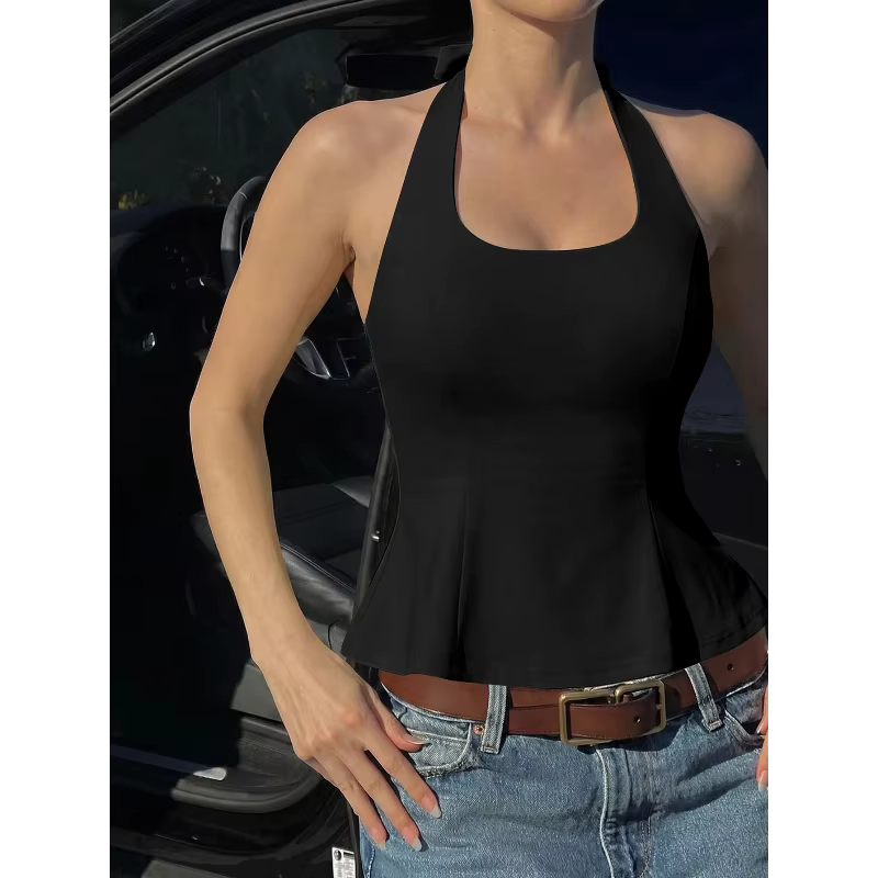 Débardeur Chic Dos Nu Halter à Lacets pour Femme – Tendance Sexy